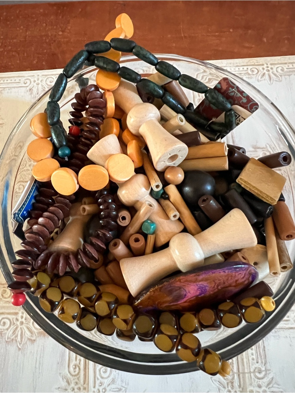 Bead Lot — Wood, Shell, and Nuts —Rescued and New, Natural and Dyed - Picture 2 of 7